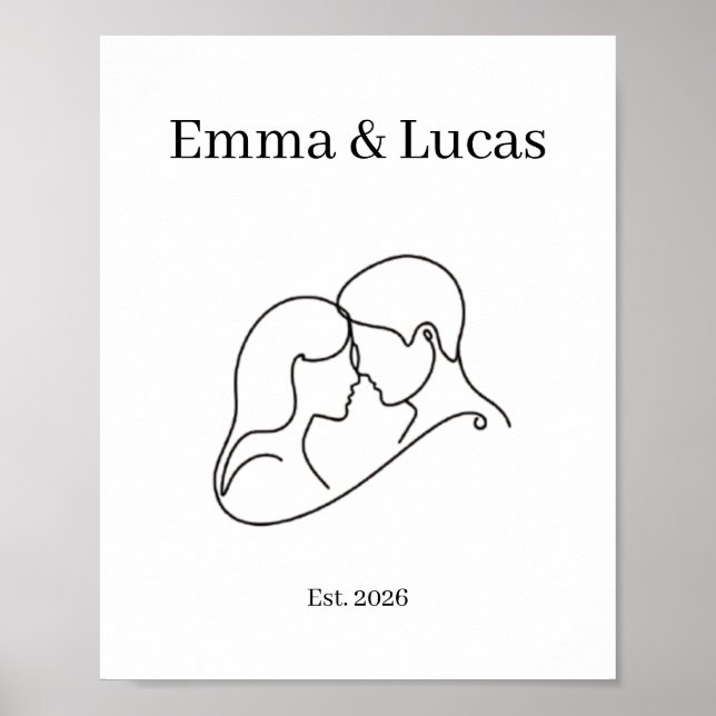 Poster Couple Minimaliste Ligne Art Noms Personnalisés (Devant)