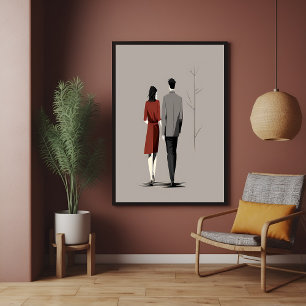 Poster Couple Minimaliste Marcher Ensemble Art Moderne De