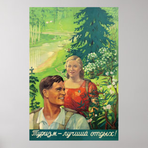 Poster Couple randonnée en URSS