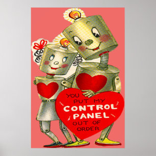 Poster Couple Robot Couple Coeur Clair Valentine