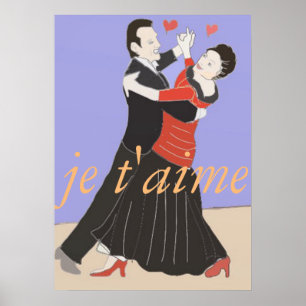 Poster Couple romantique dansant en salle de bal en coule