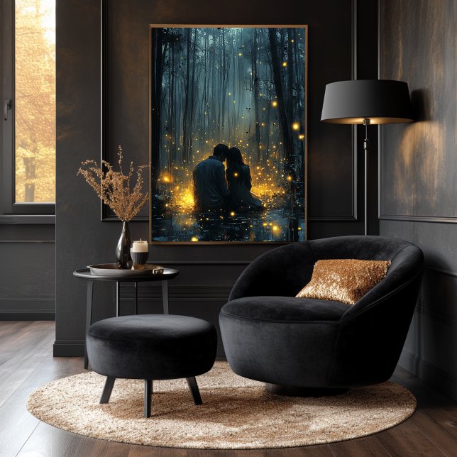 Poster Couple romantique en forêt avec lucioles (Créateur téléchargé)