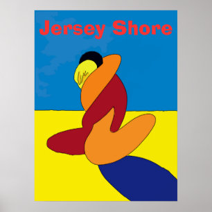 Poster Couple sur Jersey Shore Beach Abstrait