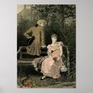 Poster Couple victorien vintage sur banc d'art Imprimer