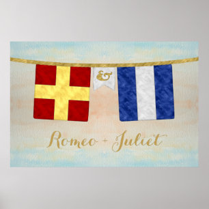 Poster Couples d'aquarelle Monogramme Signal maritime Dra