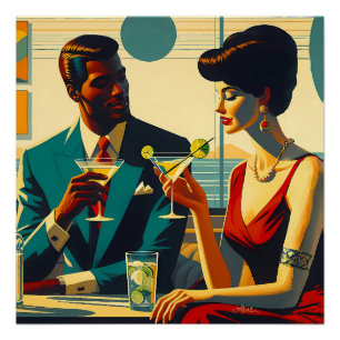 Poster Couples de Fête de Cocktail de Milieu de Siècle - 