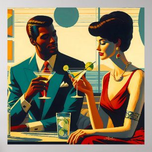 Poster Couples de la fête cocktail du milieu du siècle - 