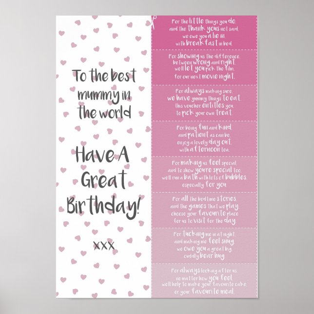 Poster Coupons d'anniversaire maman (Devant)