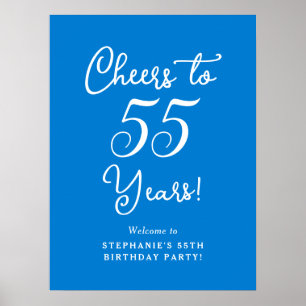 Poster Coups de coeur bleu à 55 ans fête d'anniversaire B