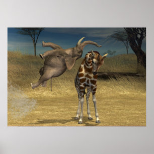 Poster Coups d'éléphant sur la girafe