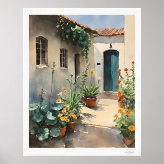 Poster Cour de fleurs sur toile, Jardin à la porte sarcel
