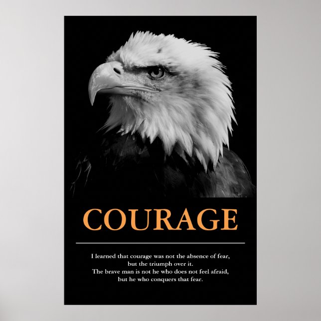 Poster Courage Aigle noir blanc Inspiration motivationnel (Devant)