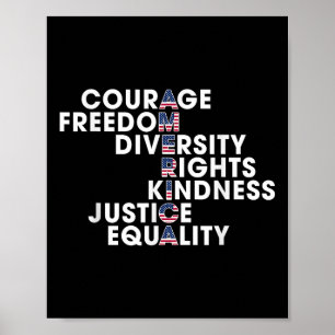 Poster Courage Liberté Diversité Droits Gentillesse Justi