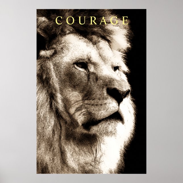 Poster Courage Motivationnel tendance Lion Sepia Brown (Devant)