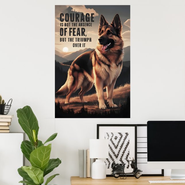 Poster Courageux berger allemand au coucher du soleil (Bureau à domicile)