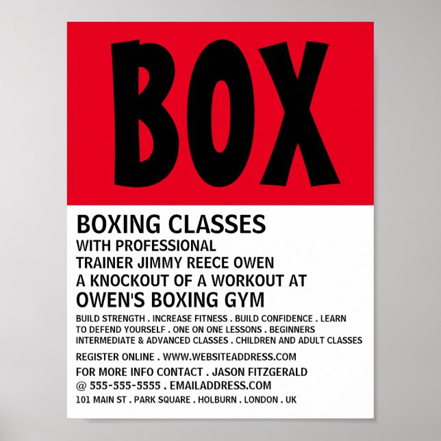 Poster Courant moderne, Classe de boxe Advert (Devant)