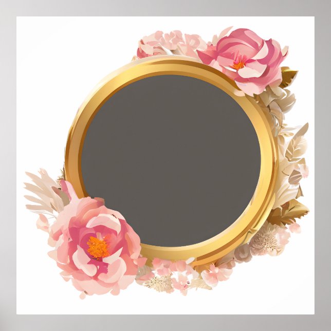 Poster Courbe dorée rose fleurie (Devant)
