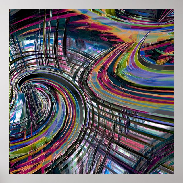 Poster Courbes ressemblant à une route spatiale, entaillé (Devant)