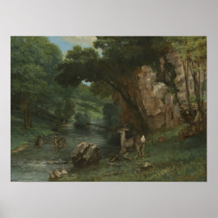 Poster Courbet - Chevreuil au bord d'un ruisseau