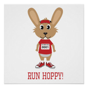 Poster Courez Hoppy ! Coureur de lapin en rouge