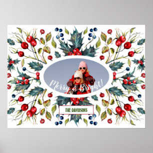 Poster Couronne de baies saintes de Noël Photo Monogramme