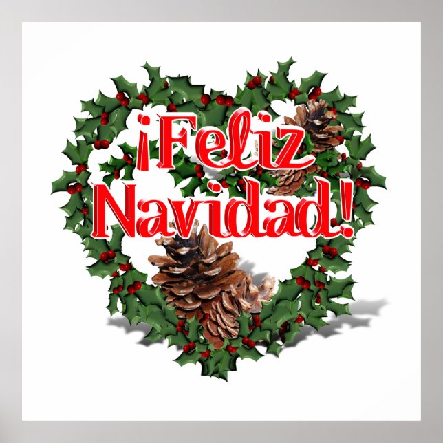 Poster Couronne de coeur de Noël (Feliz Navidad) (Devant)