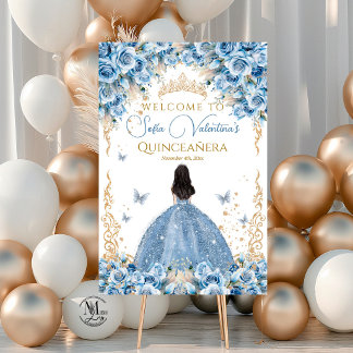 Poster Couronne de conte de fée en or et bleu bébé de lux