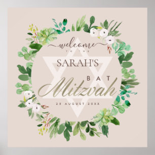 POSTER COURONNE DE FEUILLES ROSE ROUGISSANT STAR BAT MITZ