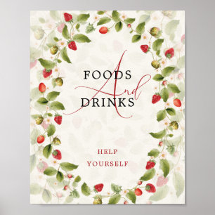 Poster Couronne de fleurs sauvages de fraises douces roug