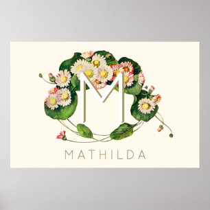 Poster Couronne de marguerites Art Nouveau monogramme à p