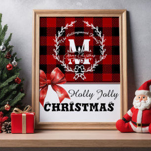 Poster Couronne de monogramme de Noël « Buffalo Plaid »