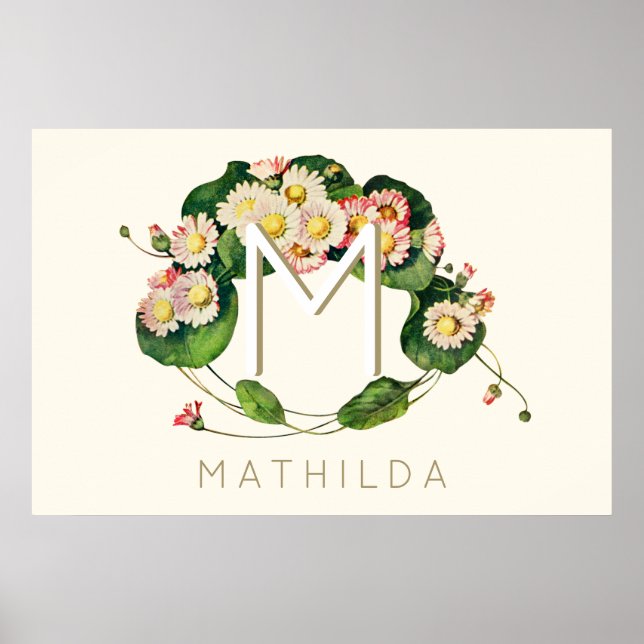 Poster Couronne de monogramme de pâquerettes Art Nouveau  (Devant)
