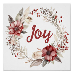 Poster Couronne de Noël, fleurs rouges et baies joie