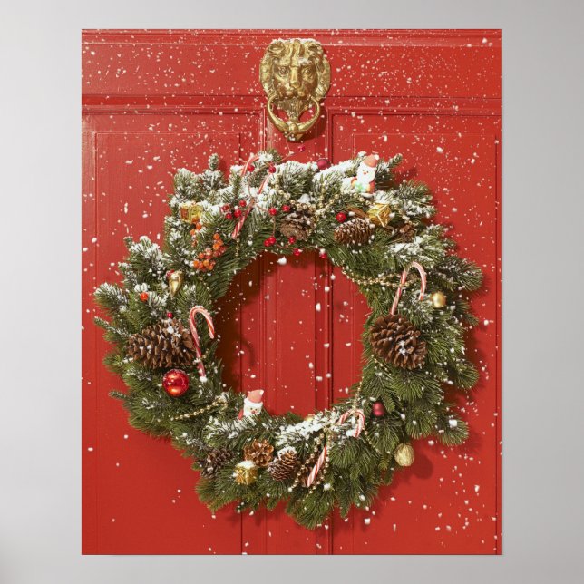 Poster Couronne de Noël suspendue à une porte (Devant)