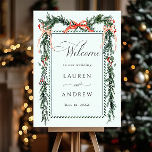 Poster Couronne de verdure hivernale Mariage Bienvenue Ve