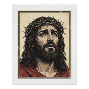 Poster Couronne d'épines vintage portrait religieux art v