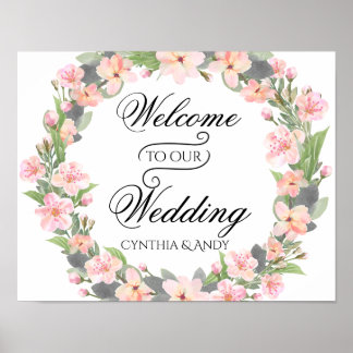 Poster Couronne florale Bienvenue sur notre panneau de si