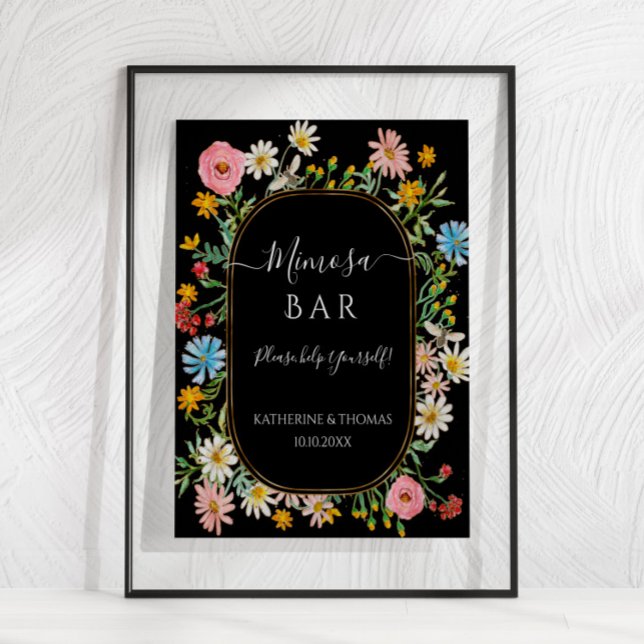 Poster Couronne florale de fleurs sauvages Boho Chic Bar  (Créateur téléchargé)