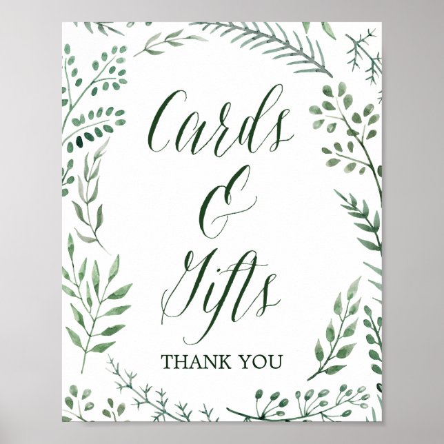 Poster Couronne rustique avec carte de feuilles vertes et (Devant)