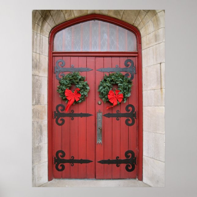 Poster Couronnes sur l'impression de porte rouge (Devant)