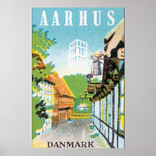 Poster Courrier de Vintage voyage d'Aarhus Danmark