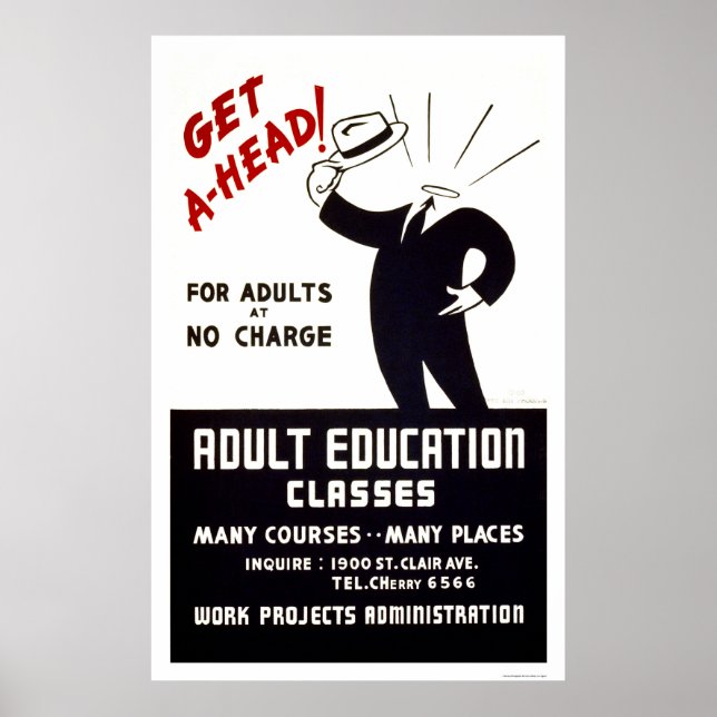 Poster Cours d'éducation des adultes 1938 WPA (Devant)