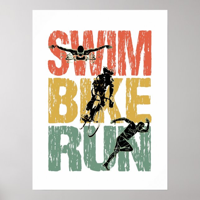 Poster Course à vélo de natation - Triathlon Vintage (Devant)