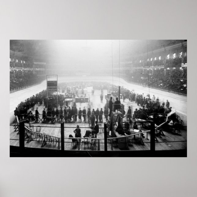 Poster Course de moto intérieure, début des années 1900 (Devant)