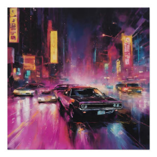 Poster Course de rue nocturne dans la ville animée