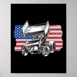 Poster Course de Sprint Car Drapeau USA 