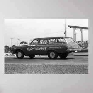 Poster Course de traîneau vintage - Dodge 330 Wagon 1964