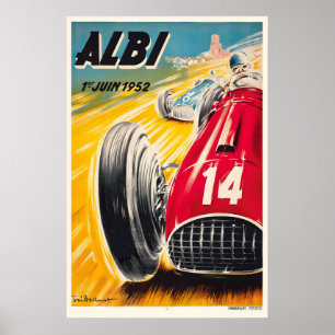 Poster Course de voitures vintage Grand Prix d'Albi 1950