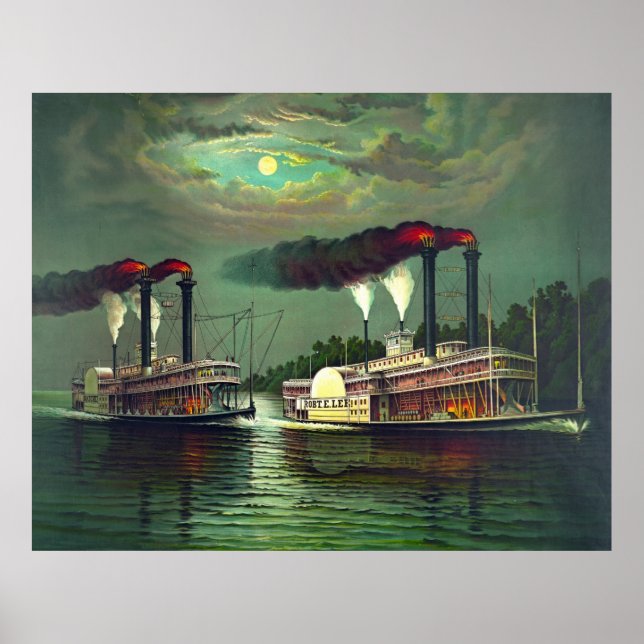 Poster Course en bateau à vapeur 1883 (Devant)