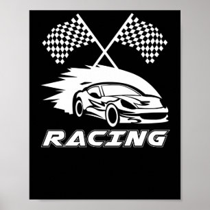 POSTER COURSE EN VOITURE À DAMIERS DRAPEAU